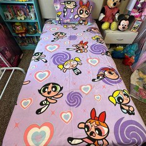 FULL SIZE POWERPUFF GIRLS FLAT SHEET AND PILLOW CASE‎